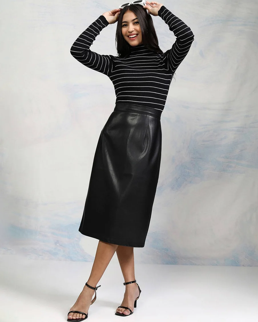 Image 5 of - blackwomenstripedturtlenecksweater5jpg