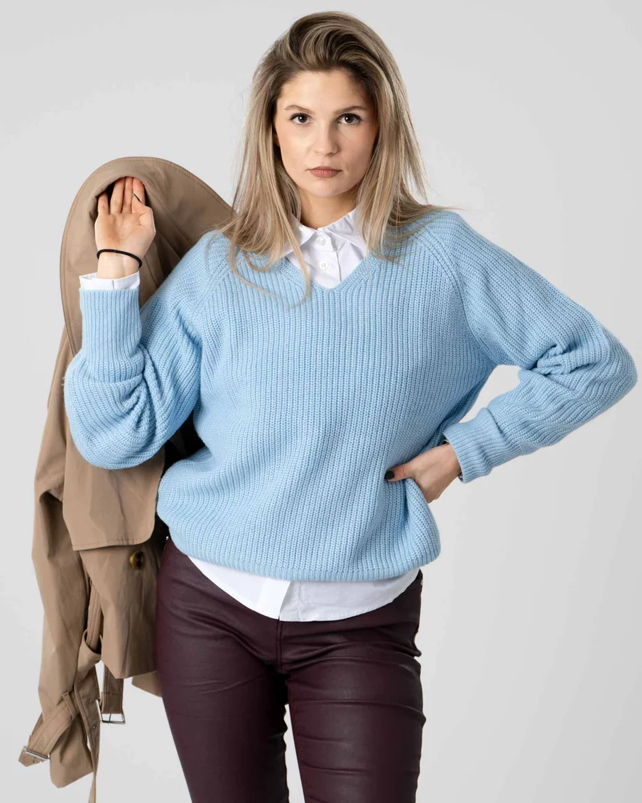 Image 2 of - womensolidcolorknittedsweaterblue1jpg