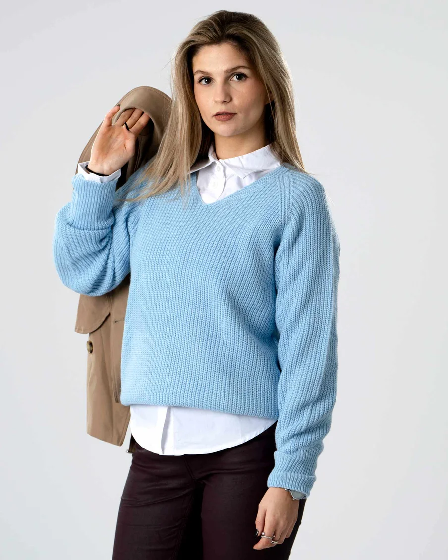 Image 4 of - womensolidcolorknittedsweaterblue4jpg