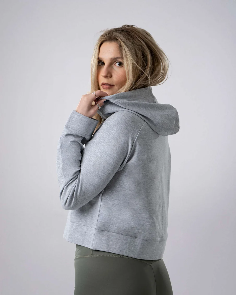 Image 3 of - ladiescrophoodieltgreystoneprint3jpg