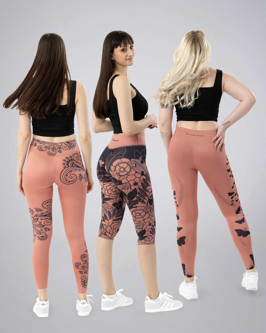 Image 4 of - ladieslongershorterleggingashroseprinteddesign5jpg