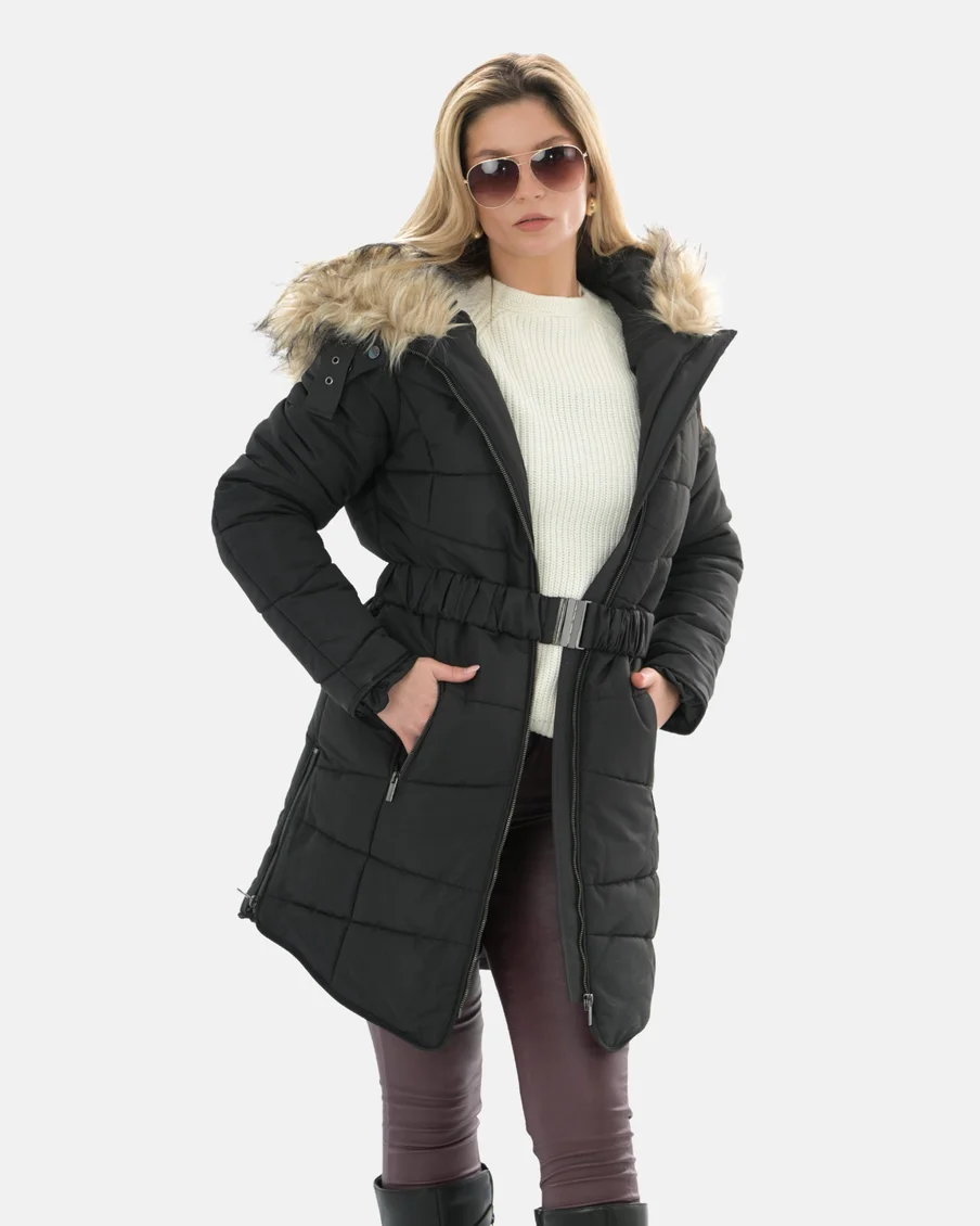 Image 3 of - ladiespaddedjacketwithfauxfurhoodie2jpg