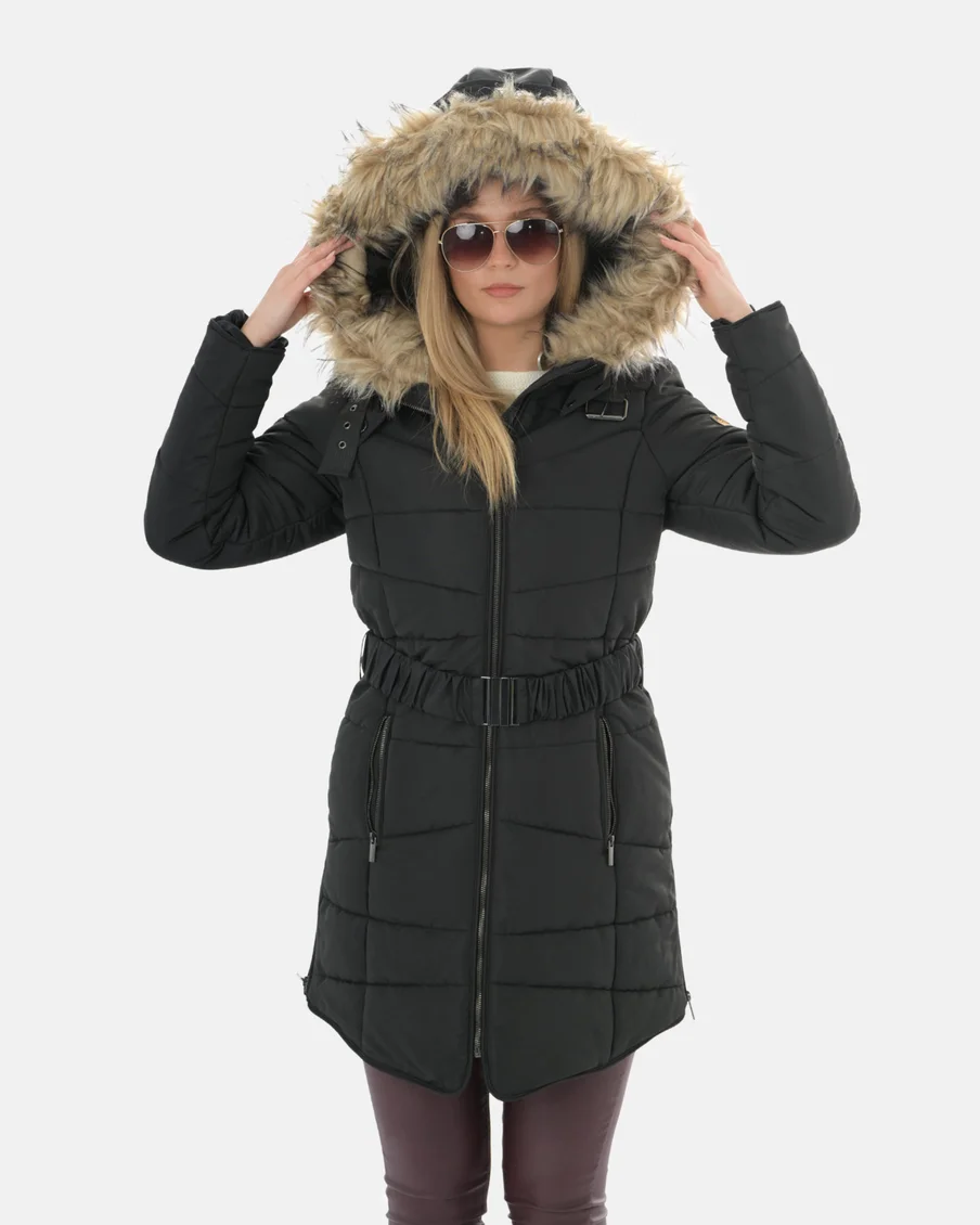 Image 1 of - ladiespaddedjacketwithfauxfurhoodie5jpg