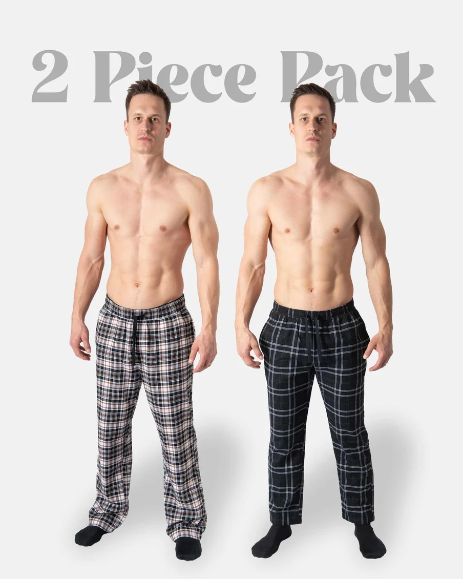 Image 1 of - mensflannelpajamablack-checkbeige-check1jpg