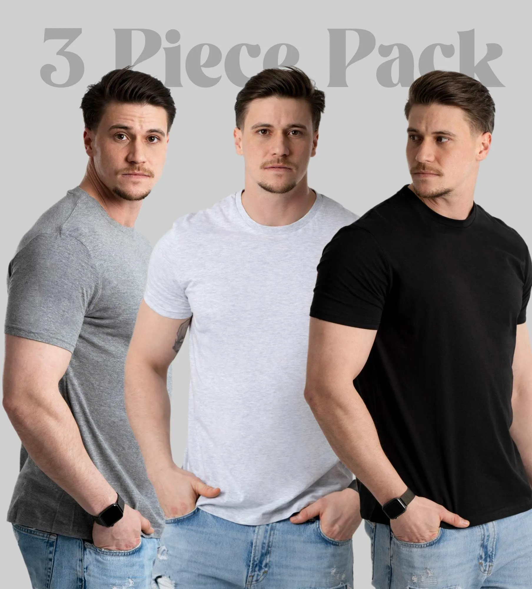 Pantoneclo Pánsky 3-dielny set tričiek s krátkym rukávom - Super mäkká zmes bavlny
